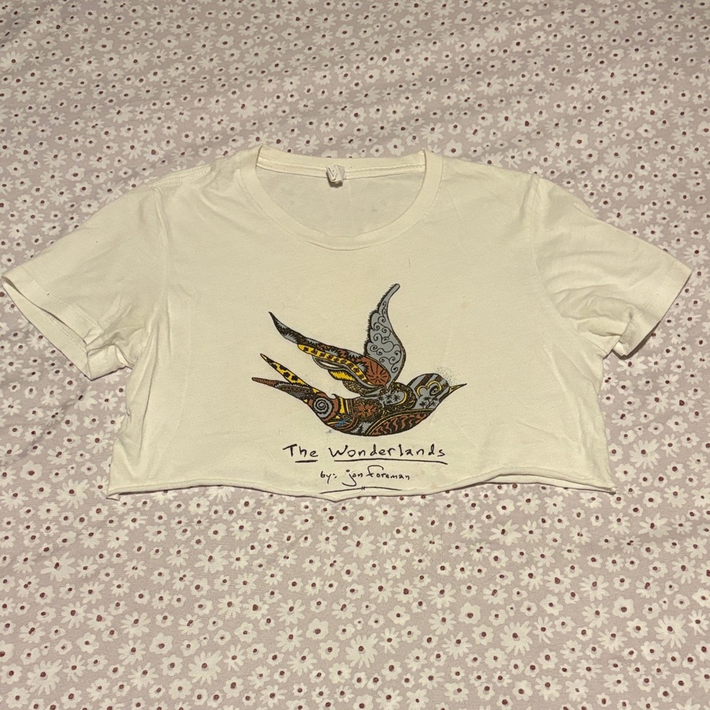 The Wonderlands Crop Top with Artistic Bird Design